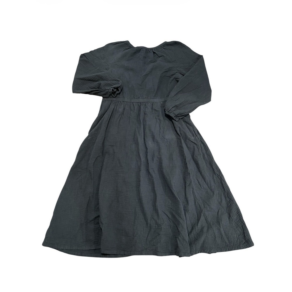 PACT Coastal Double Gauze Poet Sleeve Midi Dress XL Black Organic Cotton Dress - Picture 6 of 7